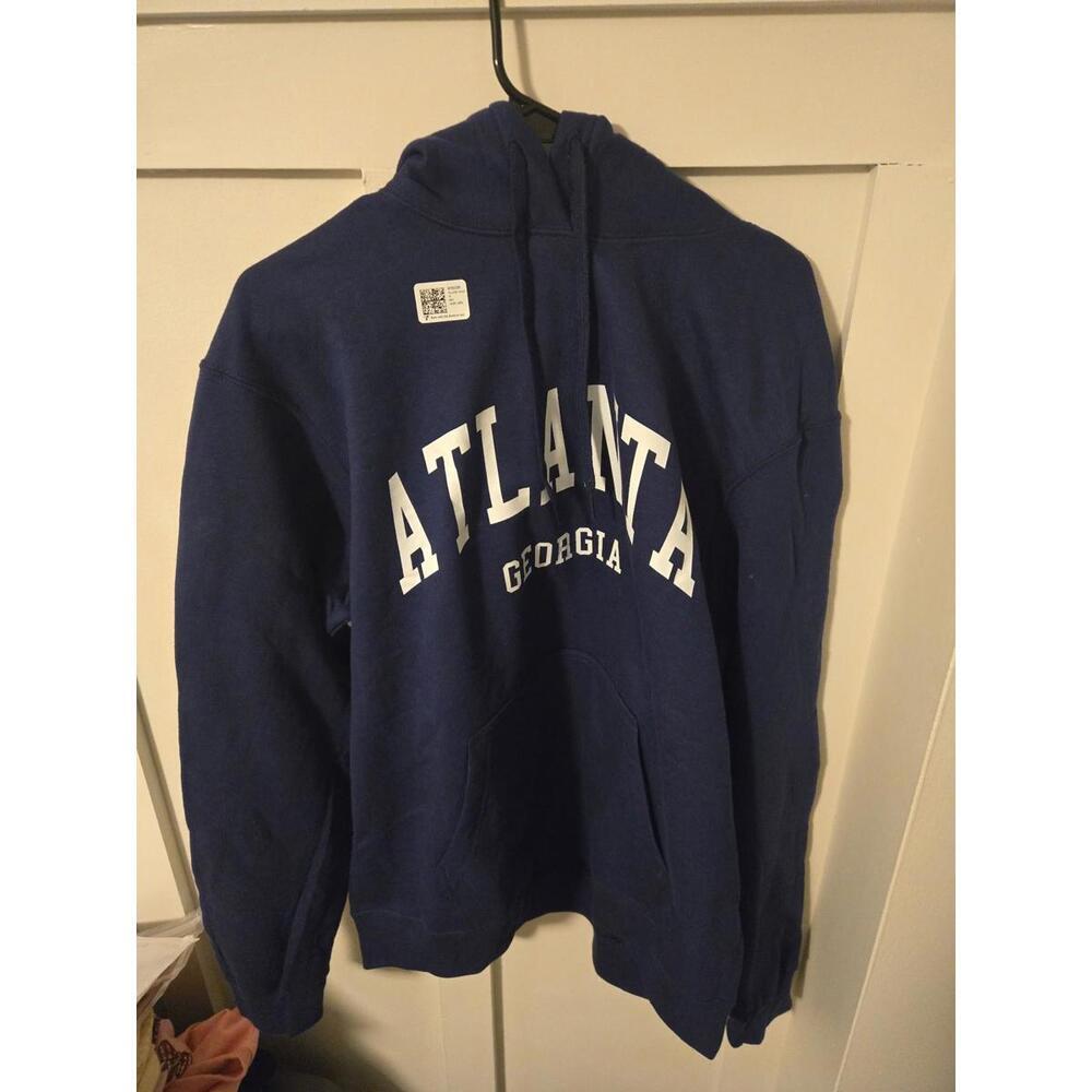 Port & Company Atlanta Georgia Navy Blue Pullover Hoodie Size Large - Picture 2 of 3
